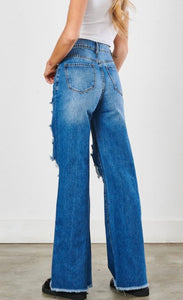 High Waisted Distressed Wide Leg