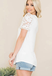 Lace Puff Sleeve Knit Top